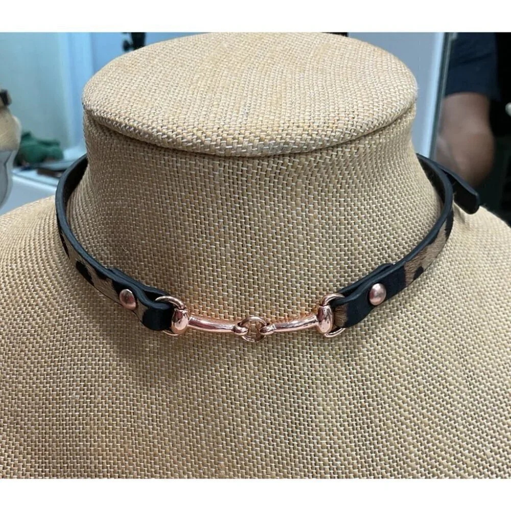 Leather Animal Print Snaffle Bit Chocker Necklace